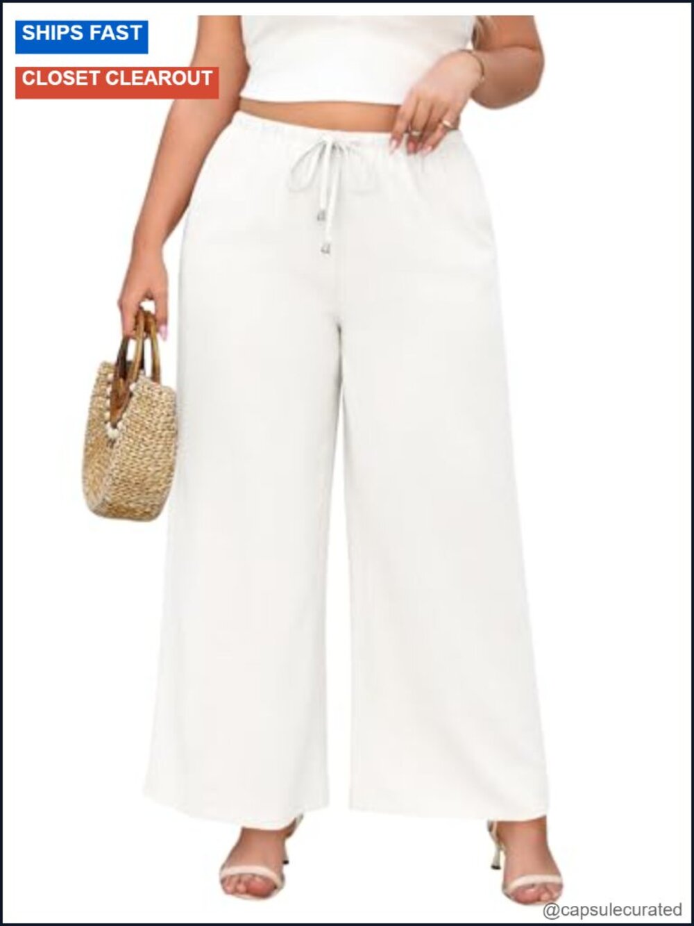 Plus Size Linen Pants Palazzo Flowy Wide Leg Drawstring Casual Trousers Beach